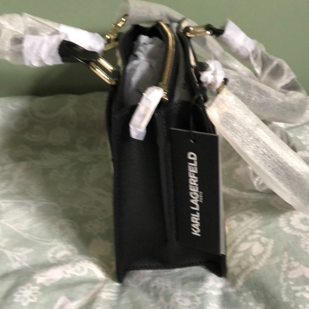 Karl Lagerfeld Paris Black Floral Satchel NWT - Picture 3 of 7